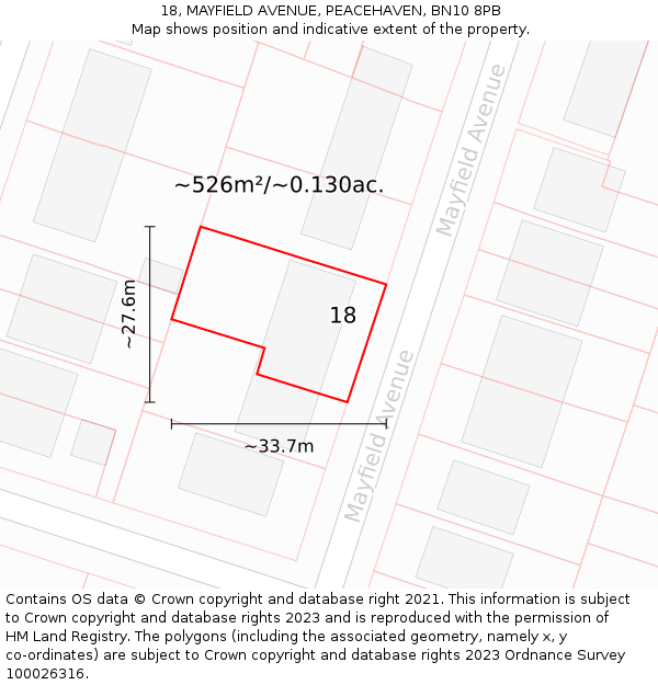 18, MAYFIELD AVENUE, PEACEHAVEN, BN10 8PB: Plot and title map