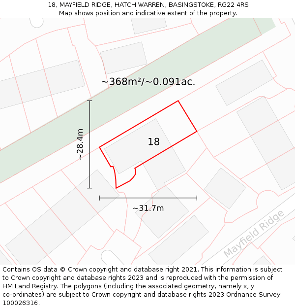 18, MAYFIELD RIDGE, HATCH WARREN, BASINGSTOKE, RG22 4RS: Plot and title map