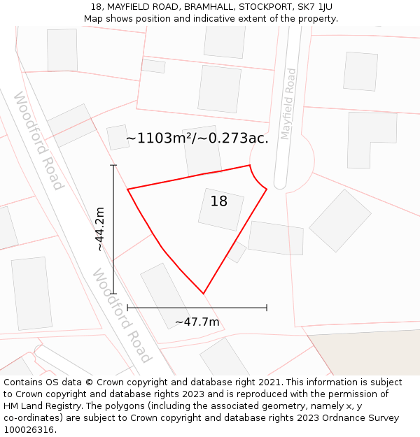 18, MAYFIELD ROAD, BRAMHALL, STOCKPORT, SK7 1JU: Plot and title map