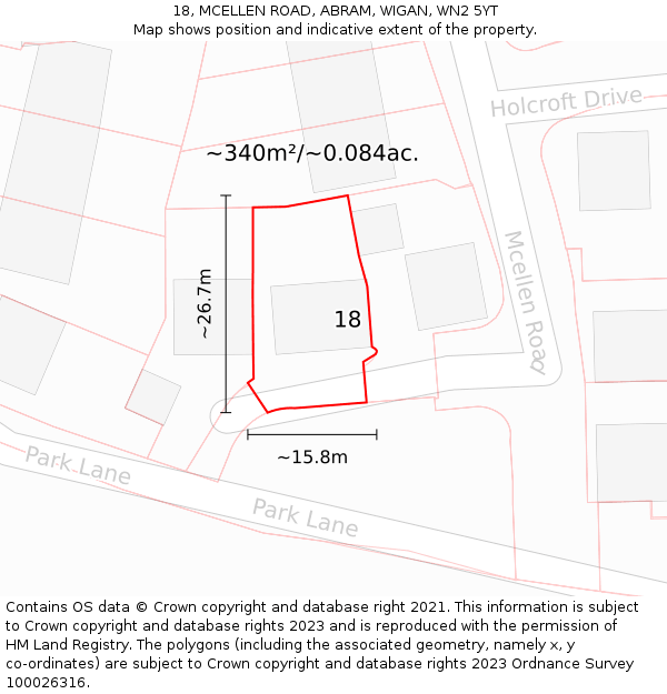18, MCELLEN ROAD, ABRAM, WIGAN, WN2 5YT: Plot and title map