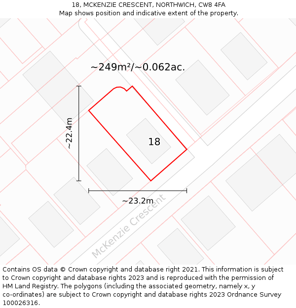 18, MCKENZIE CRESCENT, NORTHWICH, CW8 4FA: Plot and title map