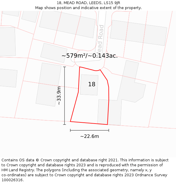 18, MEAD ROAD, LEEDS, LS15 9JR: Plot and title map