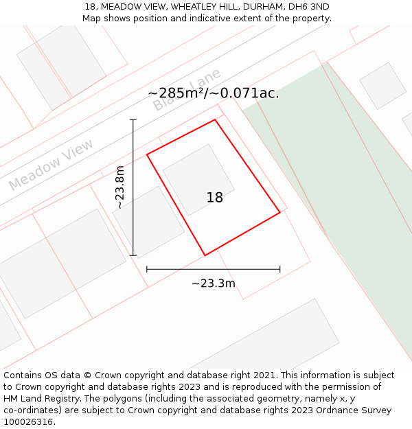 18, MEADOW VIEW, WHEATLEY HILL, DURHAM, DH6 3ND: Plot and title map