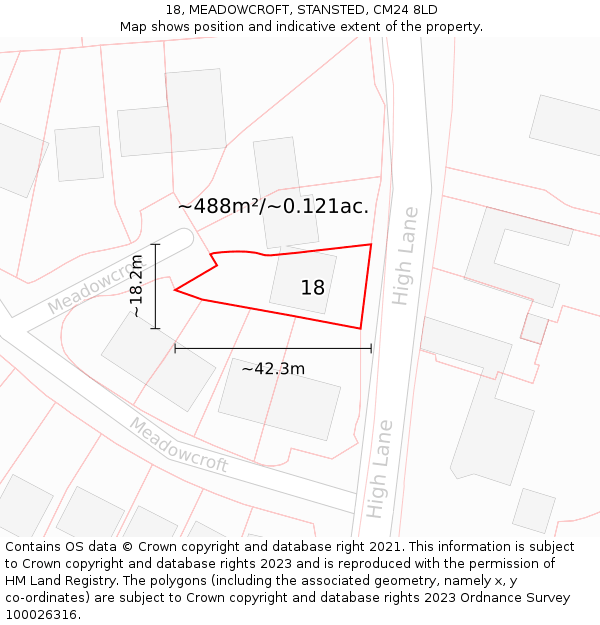 18, MEADOWCROFT, STANSTED, CM24 8LD: Plot and title map