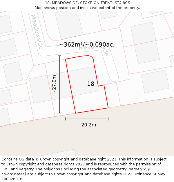 18, MEADOWSIDE, STOKE-ON-TRENT, ST4 8SS: Plot and title map