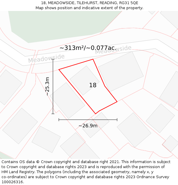 18, MEADOWSIDE, TILEHURST, READING, RG31 5QE: Plot and title map