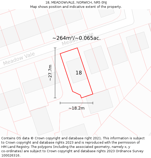 18, MEADOWVALE, NORWICH, NR5 0NJ: Plot and title map