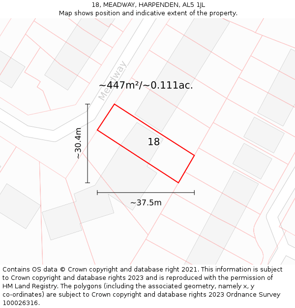 18, MEADWAY, HARPENDEN, AL5 1JL: Plot and title map