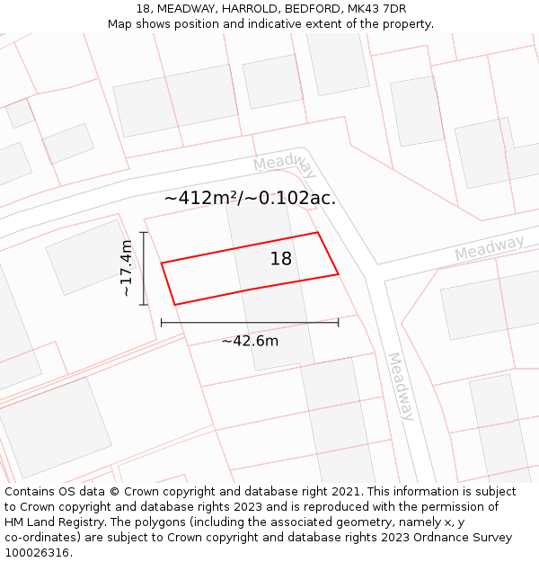 18, MEADWAY, HARROLD, BEDFORD, MK43 7DR: Plot and title map