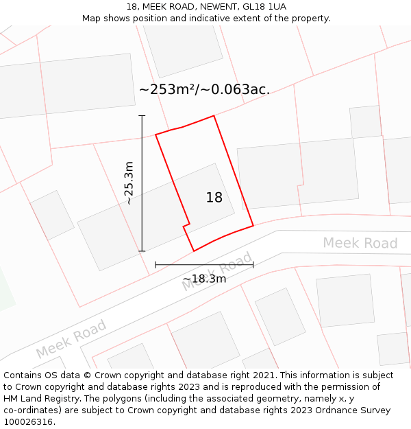 18, MEEK ROAD, NEWENT, GL18 1UA: Plot and title map