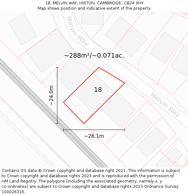 18, MELVIN WAY, HISTON, CAMBRIDGE, CB24 9HY: Plot and title map