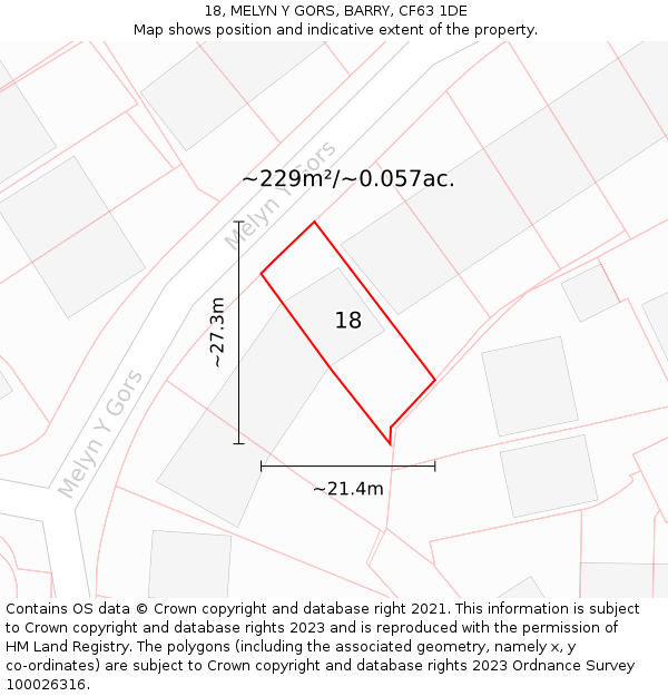 18, MELYN Y GORS, BARRY, CF63 1DE: Plot and title map