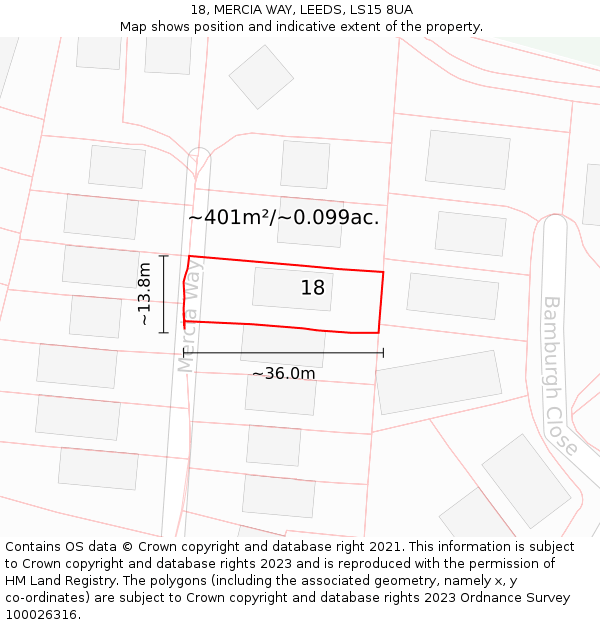 18, MERCIA WAY, LEEDS, LS15 8UA: Plot and title map