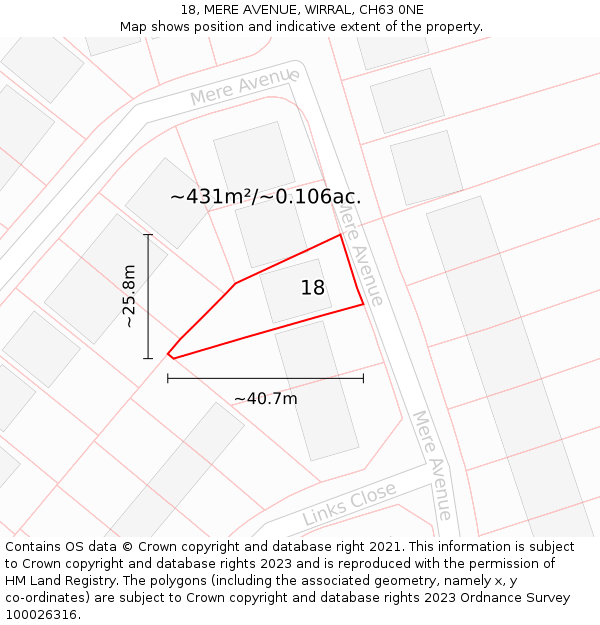 18, MERE AVENUE, WIRRAL, CH63 0NE: Plot and title map