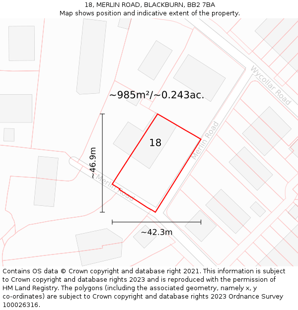 18, MERLIN ROAD, BLACKBURN, BB2 7BA: Plot and title map