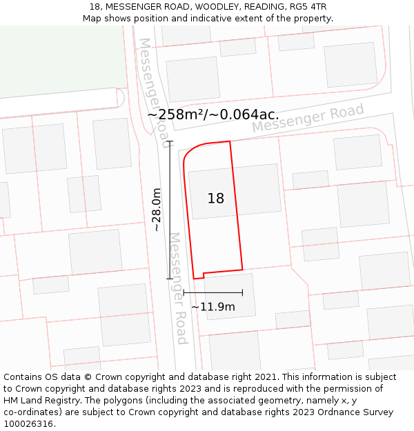 18, MESSENGER ROAD, WOODLEY, READING, RG5 4TR: Plot and title map