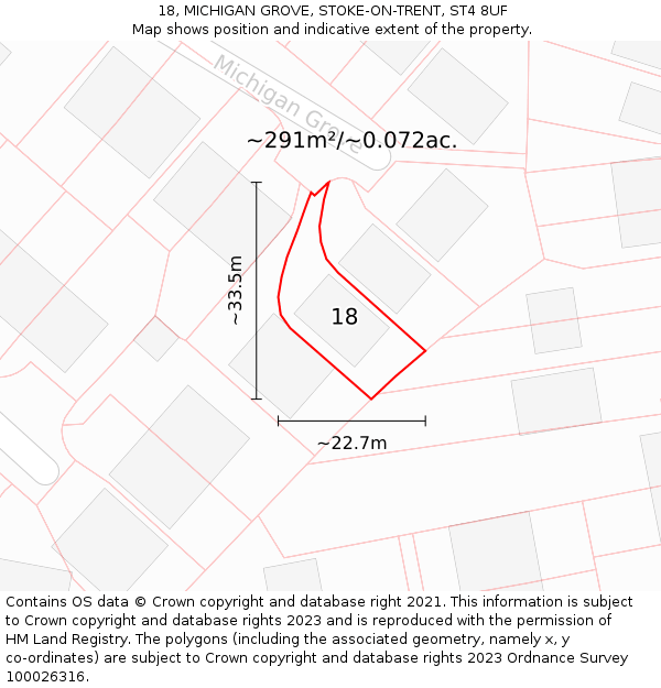 18, MICHIGAN GROVE, STOKE-ON-TRENT, ST4 8UF: Plot and title map