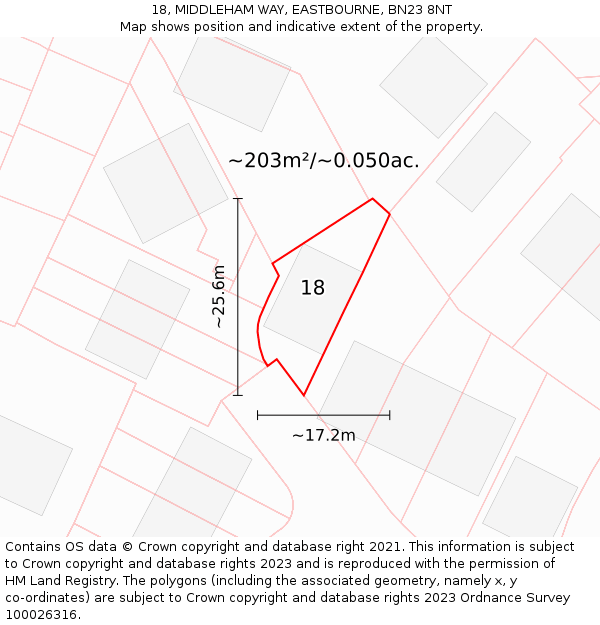 18, MIDDLEHAM WAY, EASTBOURNE, BN23 8NT: Plot and title map