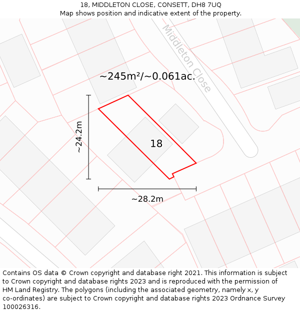 18, MIDDLETON CLOSE, CONSETT, DH8 7UQ: Plot and title map