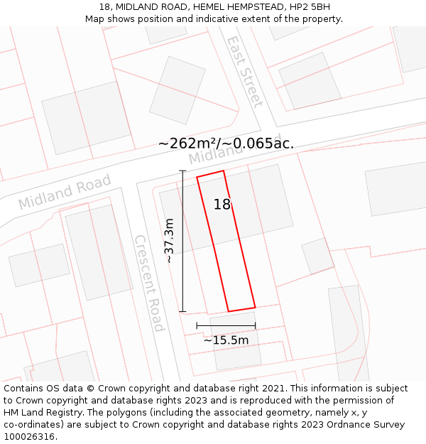 18, MIDLAND ROAD, HEMEL HEMPSTEAD, HP2 5BH: Plot and title map