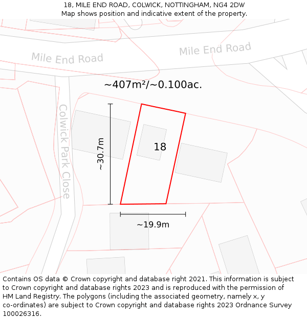 18, MILE END ROAD, COLWICK, NOTTINGHAM, NG4 2DW: Plot and title map