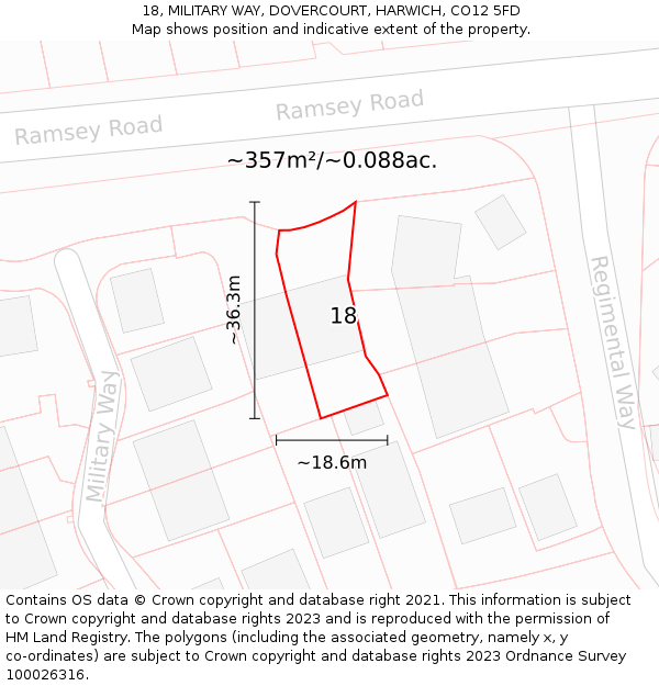 18, MILITARY WAY, DOVERCOURT, HARWICH, CO12 5FD: Plot and title map