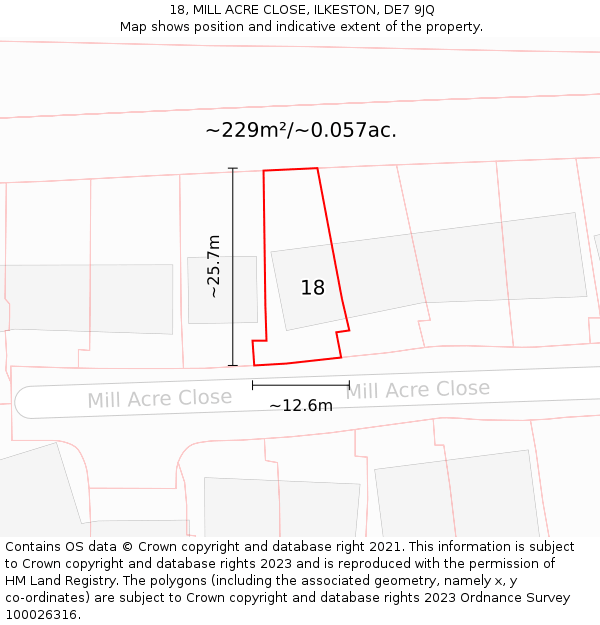 18, MILL ACRE CLOSE, ILKESTON, DE7 9JQ: Plot and title map