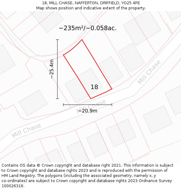 18, MILL CHASE, NAFFERTON, DRIFFIELD, YO25 4PE: Plot and title map