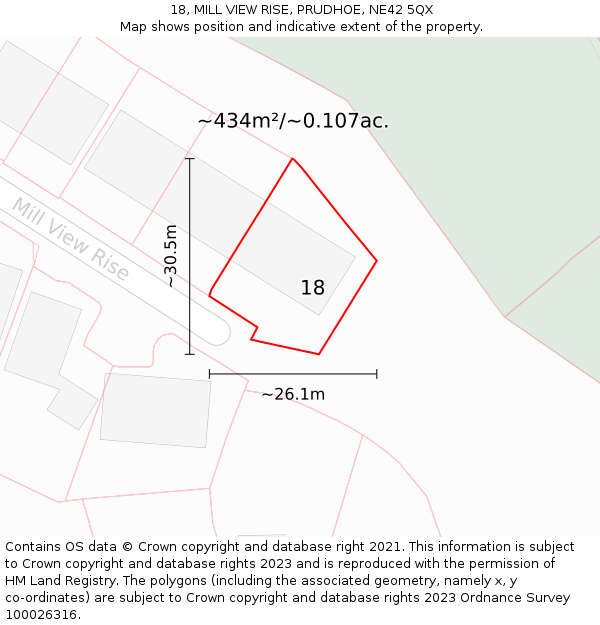 18, MILL VIEW RISE, PRUDHOE, NE42 5QX: Plot and title map