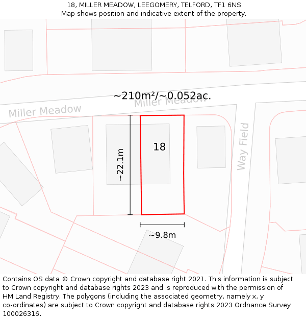 18, MILLER MEADOW, LEEGOMERY, TELFORD, TF1 6NS: Plot and title map