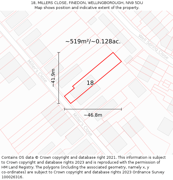 18, MILLERS CLOSE, FINEDON, WELLINGBOROUGH, NN9 5DU: Plot and title map
