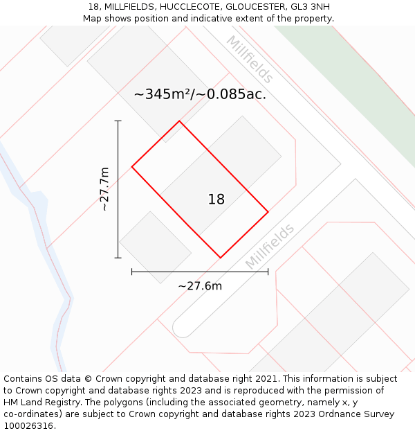 18, MILLFIELDS, HUCCLECOTE, GLOUCESTER, GL3 3NH: Plot and title map