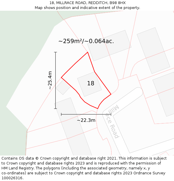 18, MILLRACE ROAD, REDDITCH, B98 8HX: Plot and title map