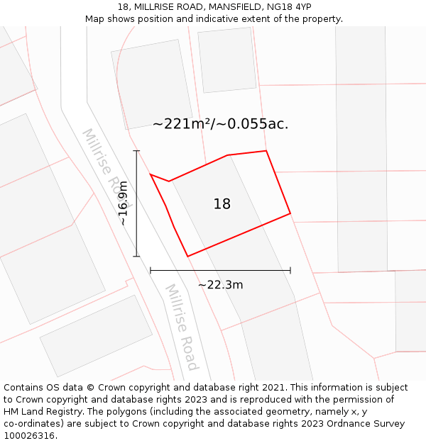 18, MILLRISE ROAD, MANSFIELD, NG18 4YP: Plot and title map