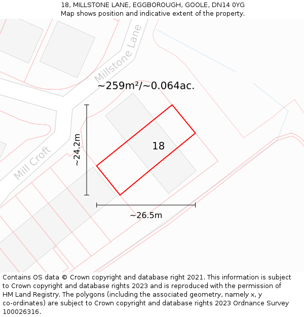 18, MILLSTONE LANE, EGGBOROUGH, GOOLE, DN14 0YG: Plot and title map