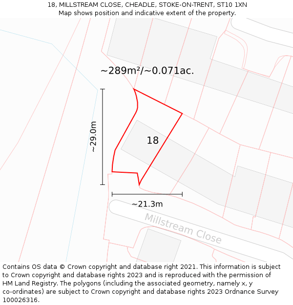 18, MILLSTREAM CLOSE, CHEADLE, STOKE-ON-TRENT, ST10 1XN: Plot and title map