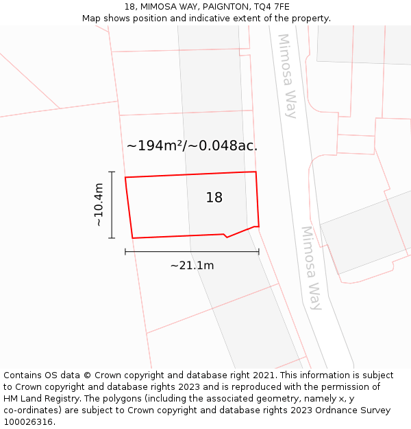 18, MIMOSA WAY, PAIGNTON, TQ4 7FE: Plot and title map