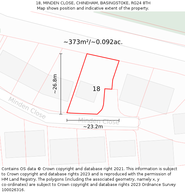 18, MINDEN CLOSE, CHINEHAM, BASINGSTOKE, RG24 8TH: Plot and title map