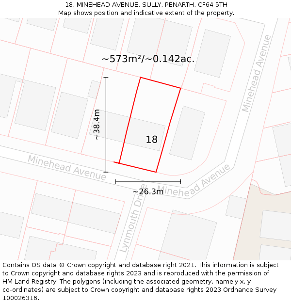 18, MINEHEAD AVENUE, SULLY, PENARTH, CF64 5TH: Plot and title map