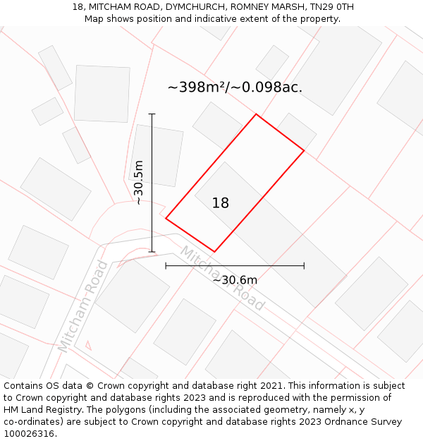 18, MITCHAM ROAD, DYMCHURCH, ROMNEY MARSH, TN29 0TH: Plot and title map