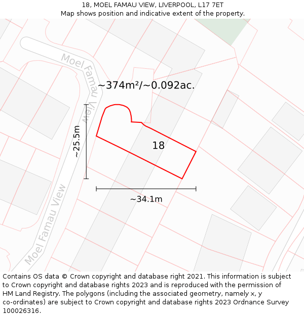 18, MOEL FAMAU VIEW, LIVERPOOL, L17 7ET: Plot and title map