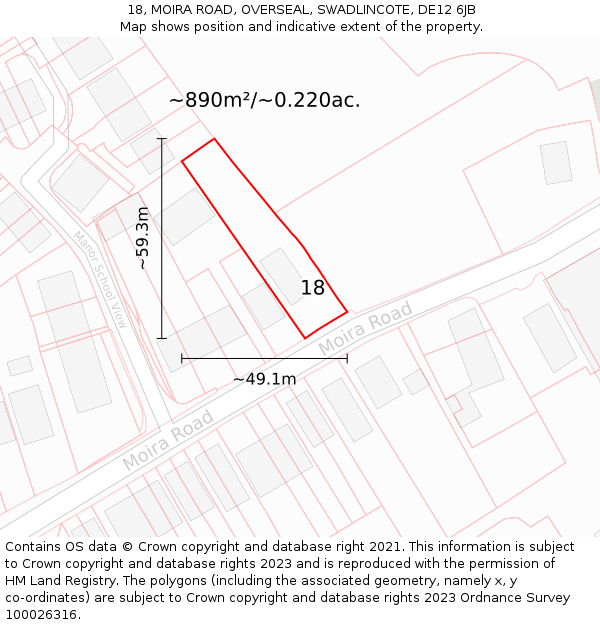 18, MOIRA ROAD, OVERSEAL, SWADLINCOTE, DE12 6JB: Plot and title map