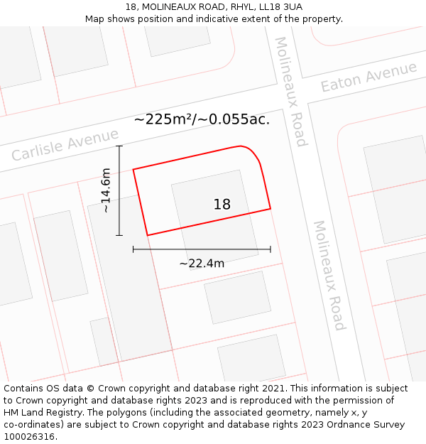 18, MOLINEAUX ROAD, RHYL, LL18 3UA: Plot and title map