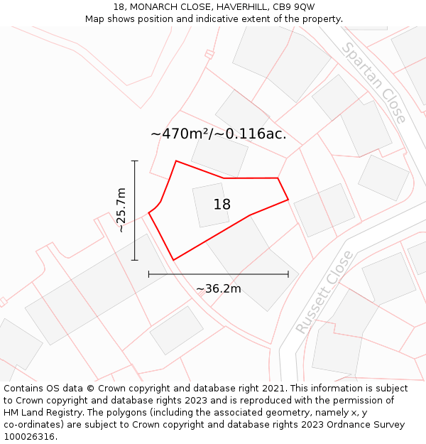 18, MONARCH CLOSE, HAVERHILL, CB9 9QW: Plot and title map