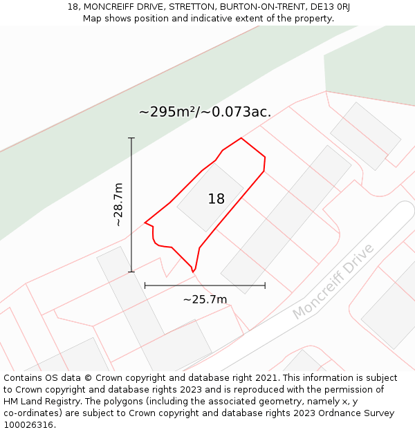 18, MONCREIFF DRIVE, STRETTON, BURTON-ON-TRENT, DE13 0RJ: Plot and title map