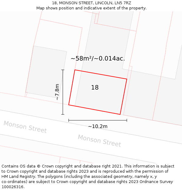 18, MONSON STREET, LINCOLN, LN5 7RZ: Plot and title map