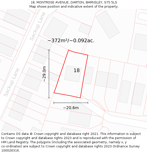 18, MONTROSE AVENUE, DARTON, BARNSLEY, S75 5LS: Plot and title map