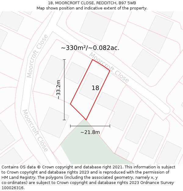 18, MOORCROFT CLOSE, REDDITCH, B97 5WB: Plot and title map