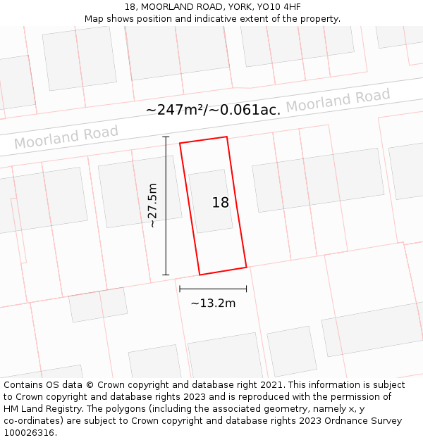 18, MOORLAND ROAD, YORK, YO10 4HF: Plot and title map