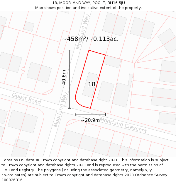 18, MOORLAND WAY, POOLE, BH16 5JU: Plot and title map